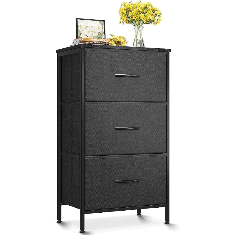 Black 3‑Drawer Bedroom Nightstand Dresser