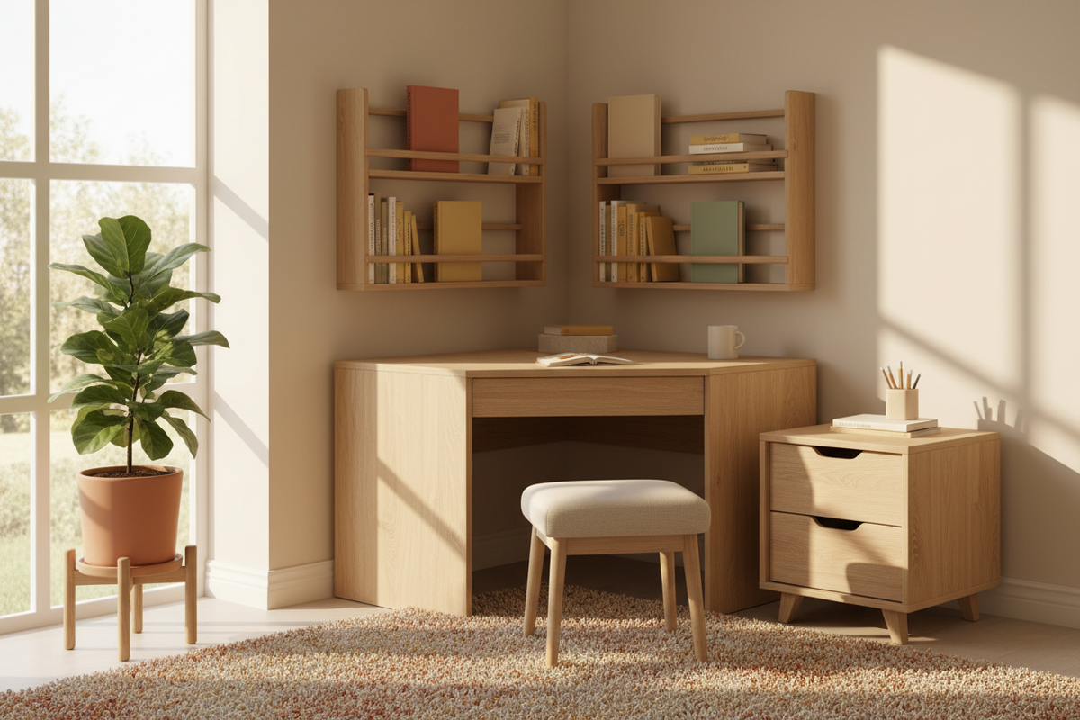 Warm cozy study nook with all four product categories